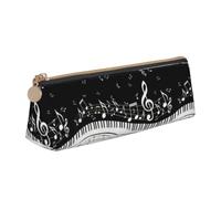 Yyoretp Piano Keys with Musical Notes Print Leather Pencil Pouch Cosmetic Makeup Case Pen Office Stationery Markers Bag