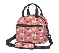 Yyoretp Portable Insulated Funny Cartoon Pug Puppy Dog Print Lunch Bag with Adjustable Straps,Reusable Lunch Tote Bag