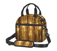 Yyoretp Portable Insulated Gold Sequin Sparkle Print Lunch Bag with Adjustable Straps,Reusable Lunch Tote Bag