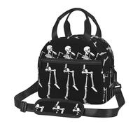 Yyoretp Portable Insulated Halloween Posable Skeleton Skull Print Lunch Bag with Adjustable Straps,Reusable Lunch Tote Bag