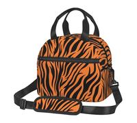 Yyoretp Portable Insulated Tiger Stripes Orange Pattern Print Lunch Bag with Adjustable Straps,Reusable Lunch Tote Bag