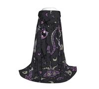 Yyoretp Purple Black Goth Spooky Print Hooded Cloak Long Cape for Kids with Carnival Halloween Cosplay Fancy Costume