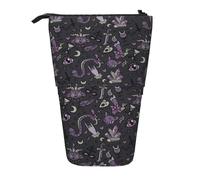 Yyoretp Purple Black Goth Spooky Print Telescopic Pen Bag Pen Holder Pop Up Storage Case,Standing Portable Pen Case