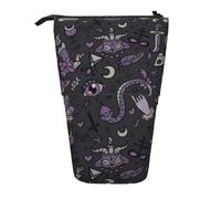 Yyoretp Purple Black Goth Spooky Print Telescopic Pen Bag Pen Holder Pop Up Storage Case,Standing Portable Pen Case