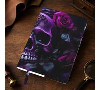 Yyoretp Purple Rose Skull Print A5 Leather journal cover,Refillable Genuine Leather Journal Notebook Covers