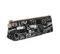 Yyoretp Retro Cool Camera Collection Print Leather Pencil Pouch Cosmetic Makeup Case Pen Office Stationery Markers Bag