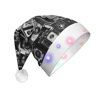 Yyoretp Retro Cool Camera Collection Print LED Christmas Hats,Light Up Xmas Hat Adult,Santa Hat For New Year Festive Party