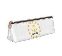 Yyoretp Rhode Island State Flag Print Leather Pencil Pouch Cosmetic Makeup Case Pen Office Stationery Markers Bag