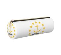 Yyoretp Rhode Island State Flag Print Leather Pencil Pouch Cosmetic Makeup Case Pen Office Stationery Markers Bag.