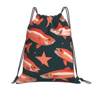 Yyoretp Salmon Print Drawstring Backpack Sports Gym Beach Sack Dance Yoga Cinch Bag for Women Men