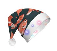 Yyoretp Salmon Print LED Christmas Hats,Light Up Xmas Hat Adult,Santa Hat For New Year Festive Party