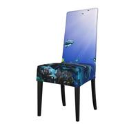 Yyoretp Shark Swimming Under the Sea Print Removable Dining Room Chair Protector Slipcovers,Elastic Stretch Chair Protector.