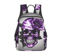 Yyoretp Simple Lightweight and Large Capacity Purple Rose and Skull Print Backpack Laptop Daypack Shoulder Bag for Travel