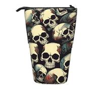 Yyoretp Skull Skeleton Print Telescopic Pen Bag Pen Holder Pop Up Storage Case,Standing Portable Pen Case