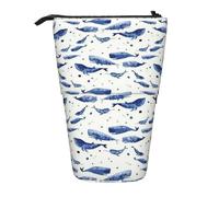 Yyoretp Small Blue Whale Swimming Print Telescopic Pen Bag Pen Holder Pop Up Storage Case,Standing Portable Pen Case