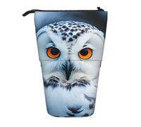 Yyoretp Snowy Owl Eyes Print Telescopic Pen Bag Pen Holder Pop Up Storage Case,Standing Portable Pen Case