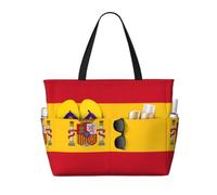 Yyoretp Spanish flag Print Large Beach Bag for Women Waterproof Sandproof Beach Tote Bags Foldable Pool Bag