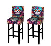 Yyoretp Sugar Skulls Print Bar Stool Chair Covers,Stretch Washable Barstool Seat Cover with Backs