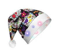 Yyoretp Sugar Skulls Print LED Christmas Hats,Light Up Xmas Hat Adult,Santa Hat For New Year Festive Party