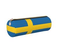 Yyoretp Swedish Flag Print Leather Pencil Pouch Cosmetic Makeup Case Pen Office Stationery Markers Bag.