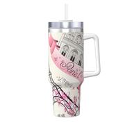 Yyoretp The Paris Tower and a Bicycle Print Ice Bully Cup with Handle Straw Lid Straw,Stainless Steel Tumbler Coffee Cup,40 OZ