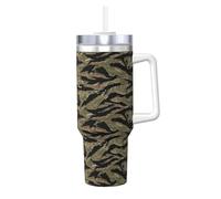Yyoretp Tiger Stripe Camo Print Ice Bully Cup with Handle Straw Lid Straw,Stainless Steel Tumbler Coffee Cup,40 OZ