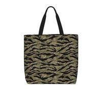 Yyoretp Tiger Stripe Camo Print Large Capacity Tote Bag with Zipper,Reusable Grocery Shoulder Bag for Shopping