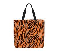 Yyoretp Tiger Stripes Orange Pattern Print Large Capacity Tote Bag with Zipper,Reusable Grocery Shoulder Bag for Shopping