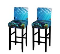 Yyoretp Tranquil Underwater Scenery Print Bar Stool Chair Covers,Stretch Washable Barstool Seat Cover with Backs