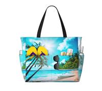 Yyoretp Tropical Ocean Beach Theme Print Large Beach Bag Women Waterproofes Foldable Zipper Totes Bag for Vacation Travel.