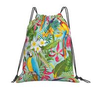 Yyoretp Tropical plants and parrots Print Drawstring Backpack Sports Gym Beach Sack Dance Yoga Cinch Bag for Women Men