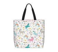 Yyoretp Unicorns Pink Print Large Capacity Tote Bag with Zipper,Reusable Grocery Shoulder Bag for Shopping