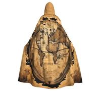 Yyoretp Unisex Ancient Map World Globe Print Hooded Cloak Adult robes capes for Halloween Cosplay Carnival Costumes.