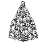 Yyoretp Unisex Black and white skulls pattern Print adult hooded cloak robes capes for Halloween cosplay death vampire costumes