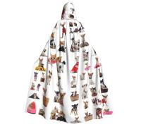 Yyoretp Unisex Cute Chihuahua Pug Pattern Print adult hooded cloak robes capes for Halloween cosplay death vampire costumes