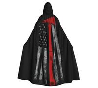 Yyoretp Unisex Firefighter Axe Red Line Flag Print Hooded Cloak Adult robes capes for Halloween Cosplay Carnival Costumes.