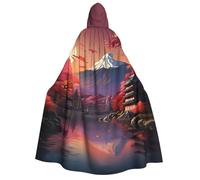Yyoretp Unisex Japan Mount Fuji Landscape Print adult hooded cloak robes capes for Halloween cosplay death vampire costumes