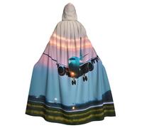 Yyoretp Unisex robes capes Adult Airplane in The Evening Lights Print Hooded Cloak for Halloween Death vampire Cosplay Costumes
