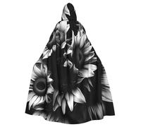Yyoretp Unisex robes capes Adult black and white sunflowers Print Hooded Cloak for Halloween Death vampire Cosplay Costumes