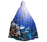 Yyoretp Unisex robes capes Adult Shark Swimming Under the Sea Print Hooded Cloak for Halloween Death vampire Cosplay Costumes