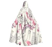 Yyoretp Unisex robes capes Adult The Paris Tower and a Bicycle Print Hooded Cloak for Halloween Death vampire Cosplay Costumes