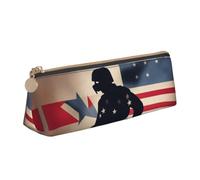 Yyoretp US Military Soldiers Patriotic Memorial Day Print Leather Pencil Pouch Cosmetic Makeup Case Pen Office Stationery Markers Bag