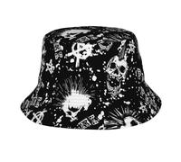 Yyoretp White Punk Skull Print Bucket Hats Sun Cap Foldable Fisherman Hat Beach Sun Protective for Travel Camping