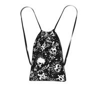 Yyoretp White Punk Skull Print Drawstring Backpack,String Backpack Storage bag for Sport Beach Swim Gym Traveling.