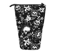 Yyoretp White Punk Skull Print Telescopic Pen Bag Pen Holder Pop Up Storage Case,Standing Portable Pen Case