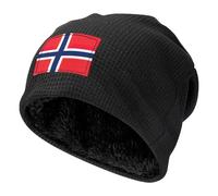 Yyoretp Winter Norwegian Flag Print Beanie Cap Waffle Knit Pullover hat Slouchy Lined Fleece Warm Unisex Knit hat Black