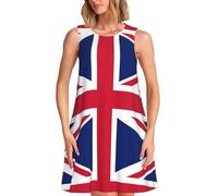 Yyoretp Women's British Flag Print Summer Dresses 2025 Beach Casual Sleeveless Sundress Loose Tank with Pocket Black