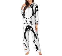 Yyoretp Women's Cute Penguin Print Long Sleeve Pajamas Button Down 2 Piece Pjs with Pockets,Warm Sleepwear Black