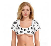 Yyoretp Womens Dog Paw Pattern Print Sexy Crop Tops Scoop Neck Short Sleeve Mini T-Shirts Cosplay Costume. Black