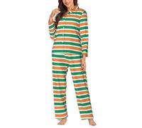 Yyoretp Women's Irish flag Print Long Sleeve Pajamas Button Down 2 Piece Pjs with Pockets,Warm Sleepwear Black